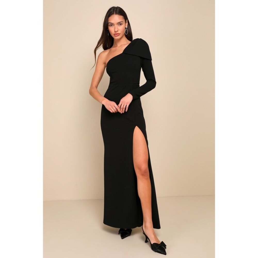Lulus Sophisticated Poise Black Bow One-shoulder Maxi Dress - Size S